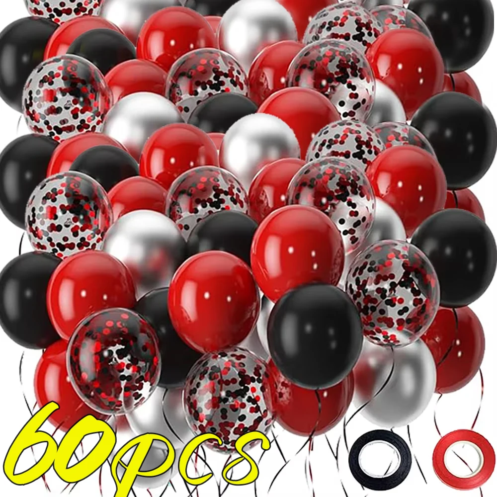 30/60pc Black Red Balloon Set Latex Inflatable Sequin Valentine's Day Balloons Home Birthday Party Wedding DIY Decoration Supply