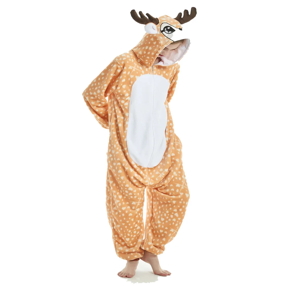 Kigurumi Onesie Pajamas Zip Cartoon Deer Jumpsuits For Adult Women Men Animal Pyjamas Pajama Cosplay Costume Nightwears Overalls