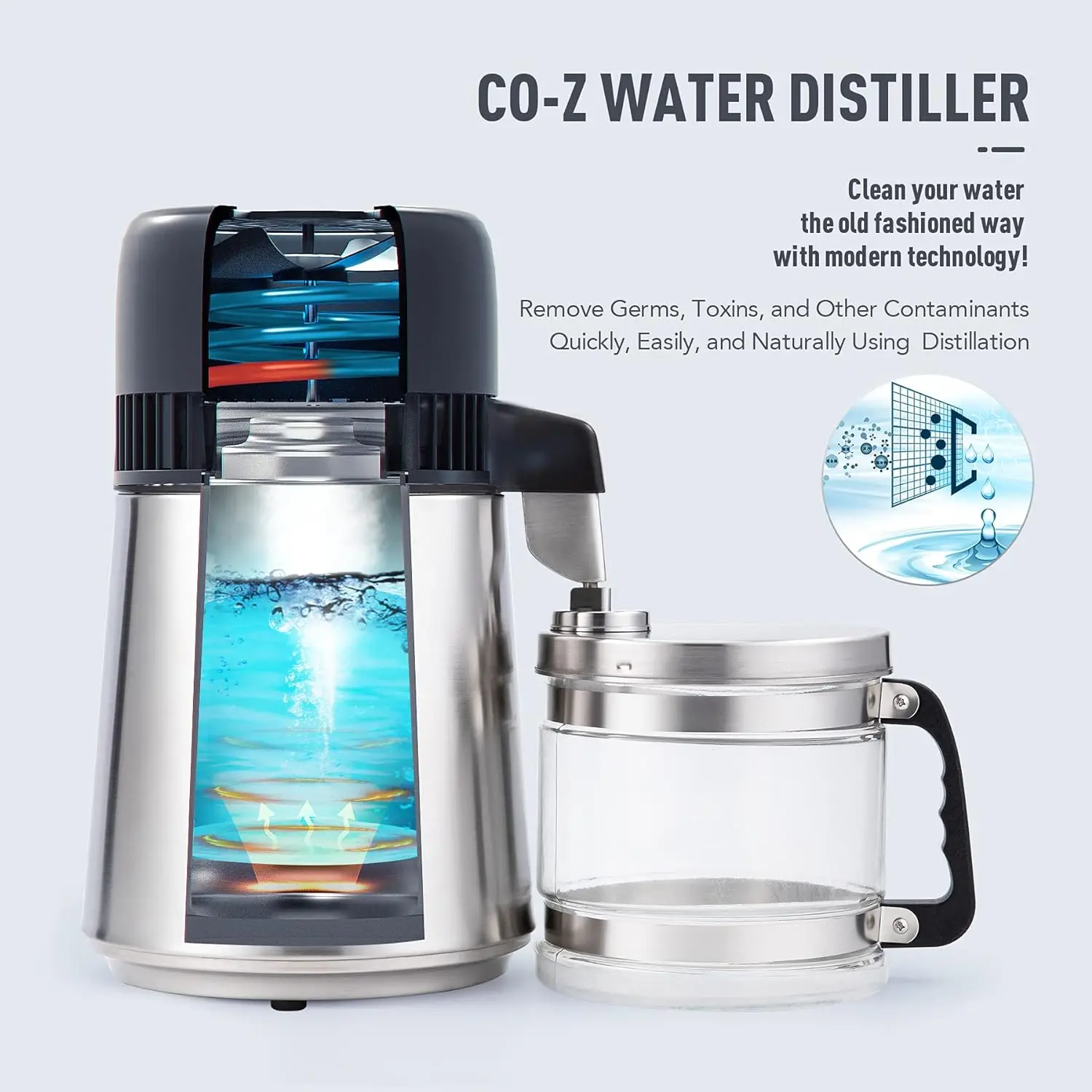 Stainless Steel Countertop Distiller Machine, Home Distilled Water Maker