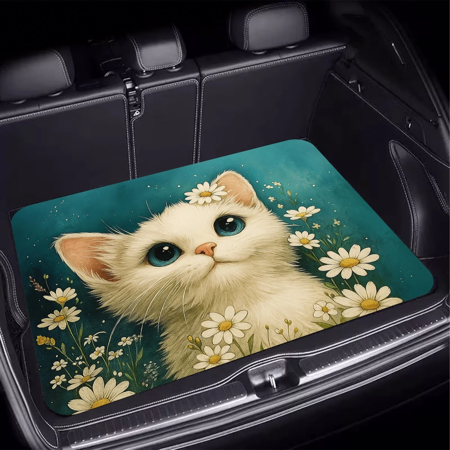 1pc, A Cute Cat And Daisy Flower Style Car Trunk Mat, Featuring A Fresh And Natural Print Pattern, An Essential Item For Travel,