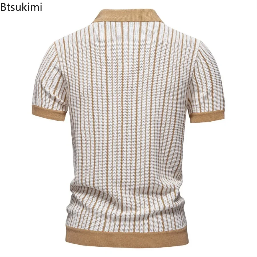 Summer New Knitted Short-sleeved POLO Shirt Men Striped Single-breasted Tops Fashionable Business Casual Male Shirts Clothing