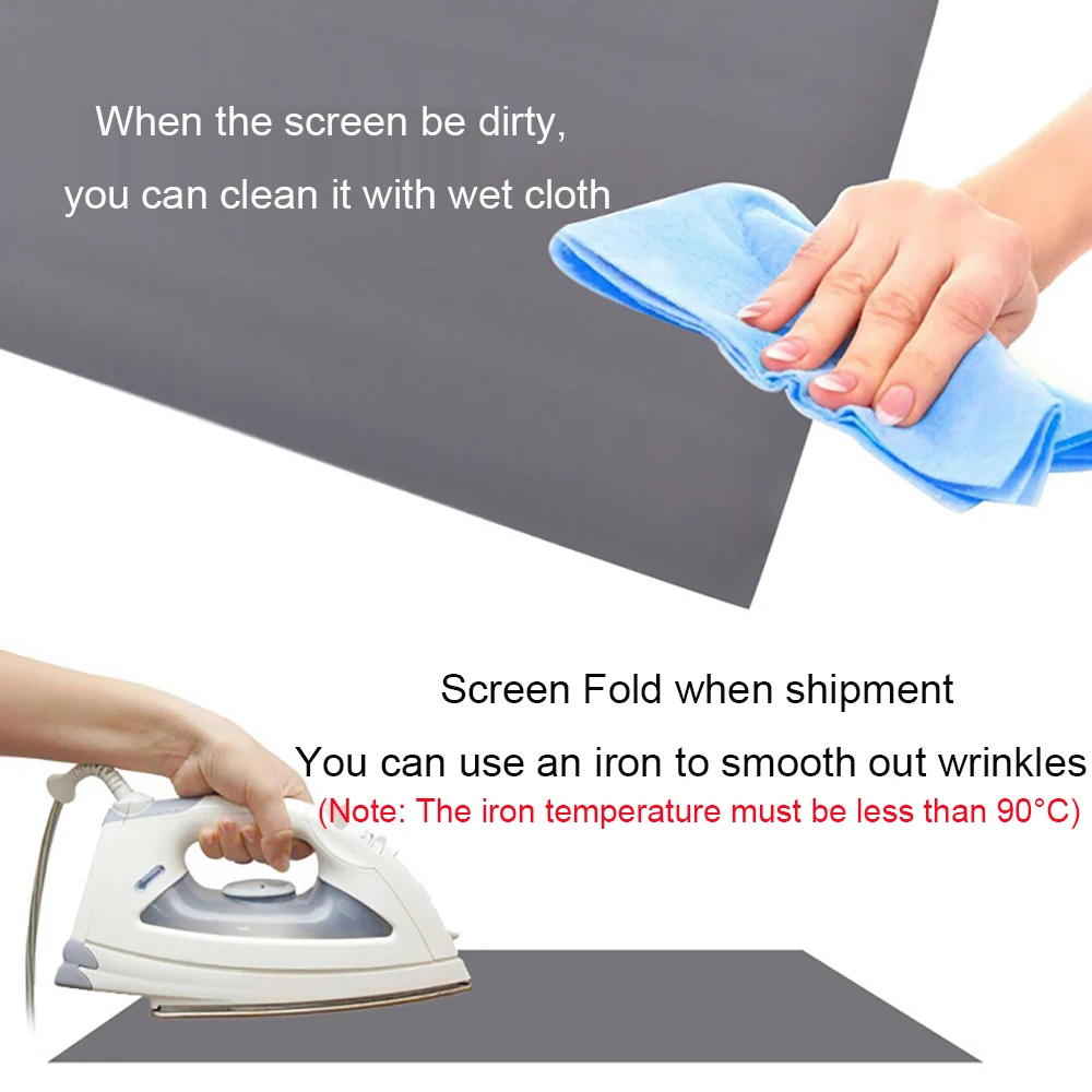 Smartldea โปรเจคเตอร์หน้าจอ 100 นิ้ว 16:9 สีเทา Anti-Light แบบพกพาขอบสีดําหลุมบ้านกลางแจ้งหน้าจอโปรเจคเตอร์