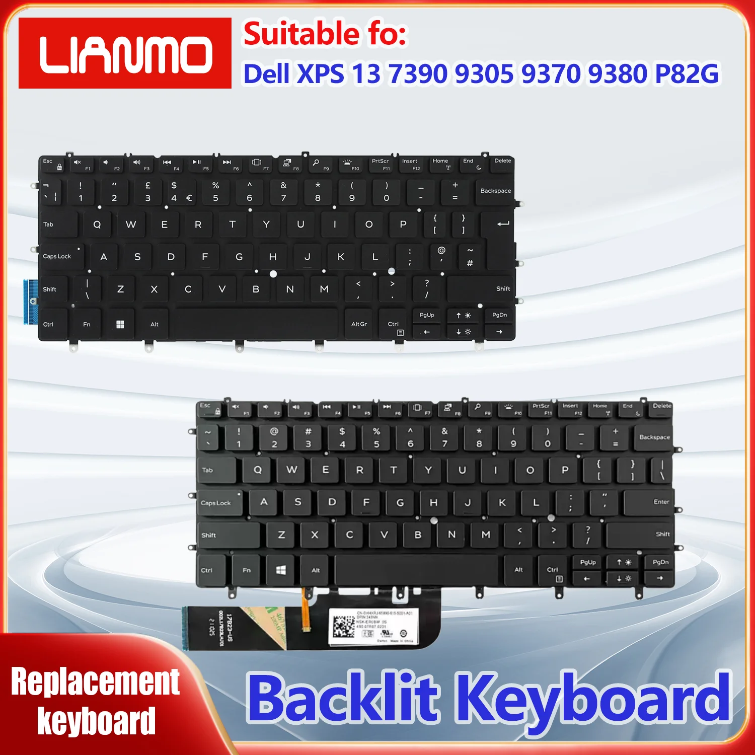 UK/US Layout for Dell XPS 13 7390 9305 9370 9380 P82G Backlight Keyboard