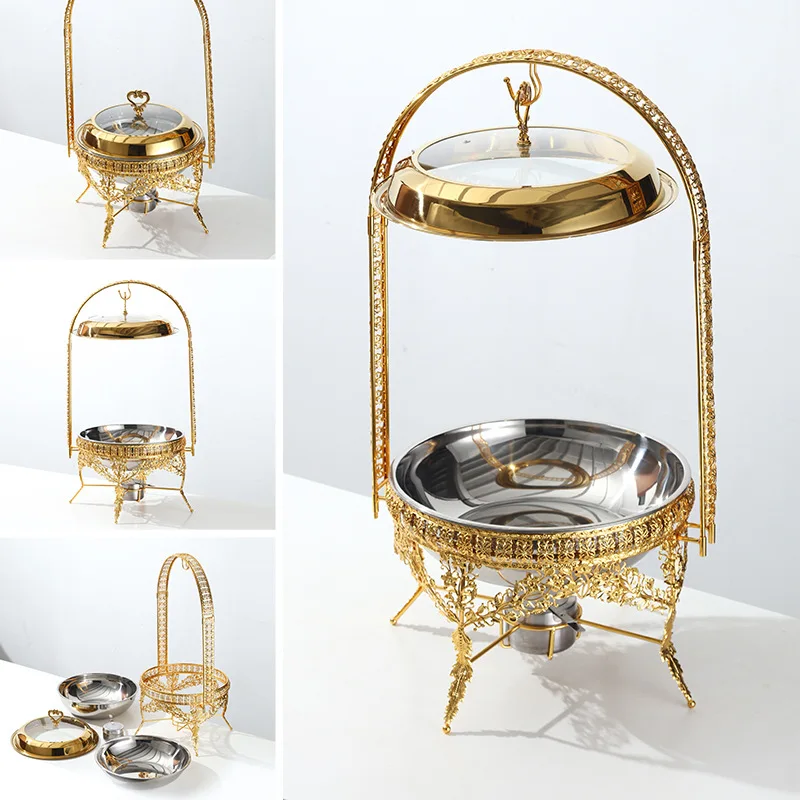 Buffet stove golden dining stove metal crafts alcohol buffet stove heat preservation classy tableware, 4-piece