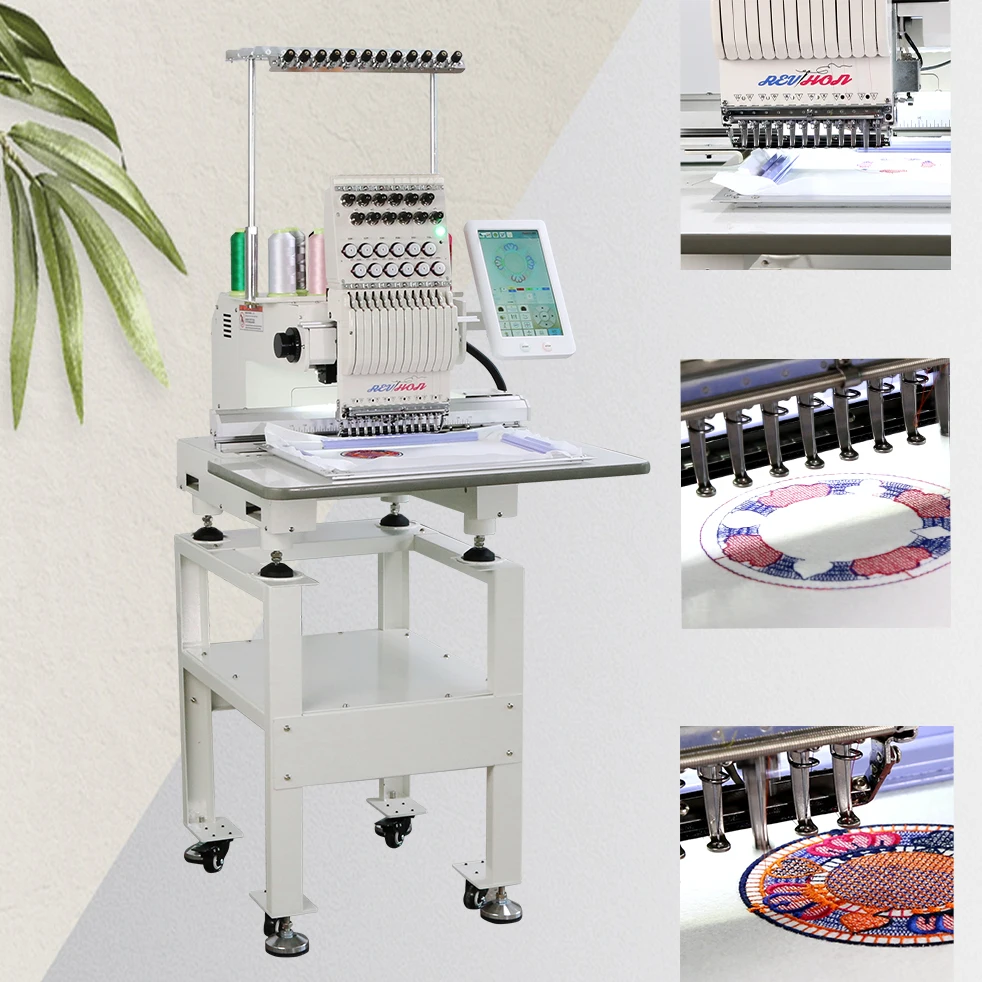 REVHON Single Head 9/12 Needle Multifunctional Easy to Move Home Use Computerized Embroidery Machine