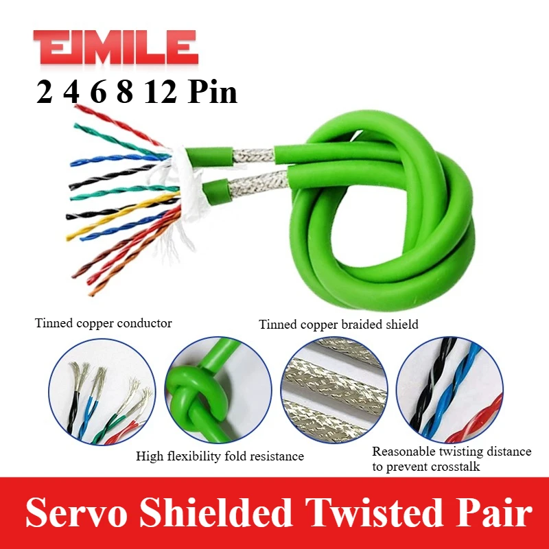 High Flexibility Servo Twisted Pair Shielded Cable 2 Core Wire 4 6 8 12Pin 0.15/0.2 Square TRVVPS Oil Resistant Bending Cable