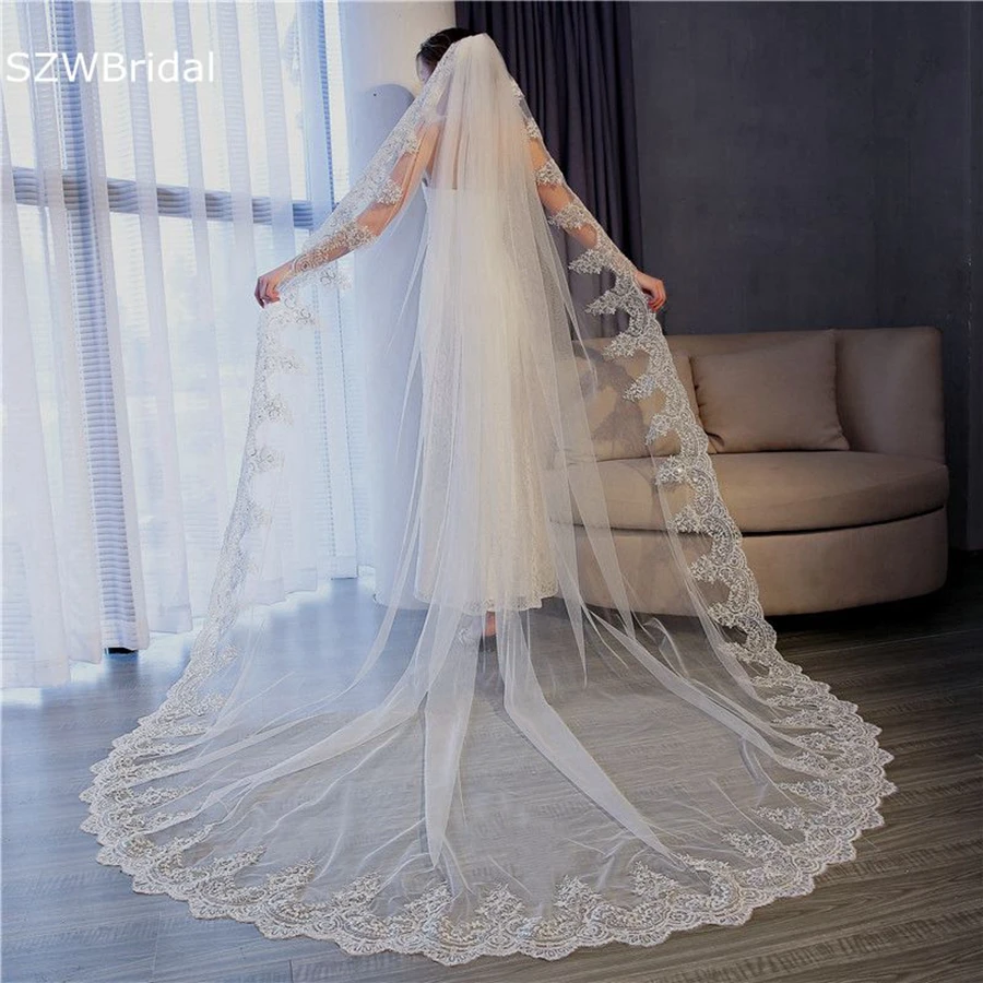 New Arrival Sequins Lace Cathedral Wedding Veils with Comb Sexy wedding accessories Velo de novia Bride Bridal veils