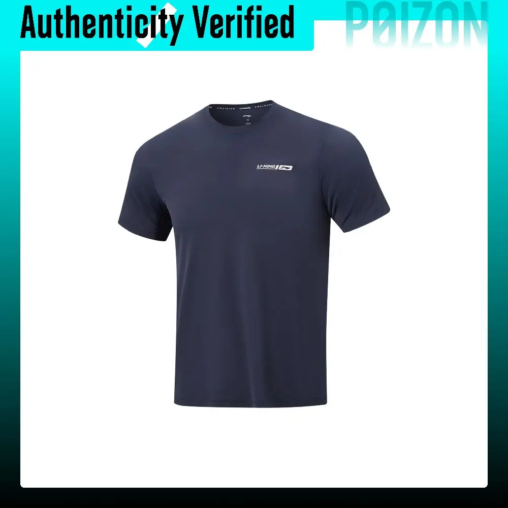 Li-Ning Fitness Series Quick-Dry T-Shirts Men's Ink Blue Crew Neck Moderate Straight Fit ATSW433-6