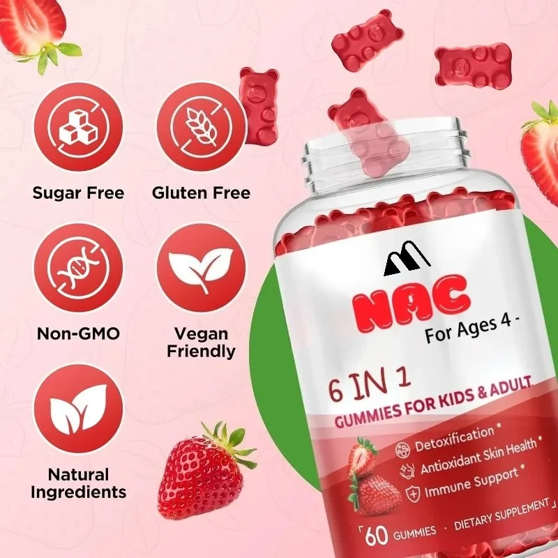 NAC Gummies 1000mg N-acetylcysteine Containing ALA, Zinc, Vitamin C E, Selenium, Antioxidant and Immune Health Support