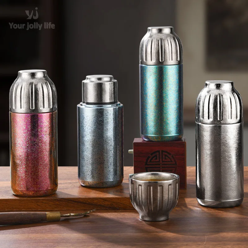 

330ml Pure Titanium Thermos Cup With Tea Bin,Vacuum Flasks With Magnetic Lid,High-end Gift Drinking Set,Business Water Bottle