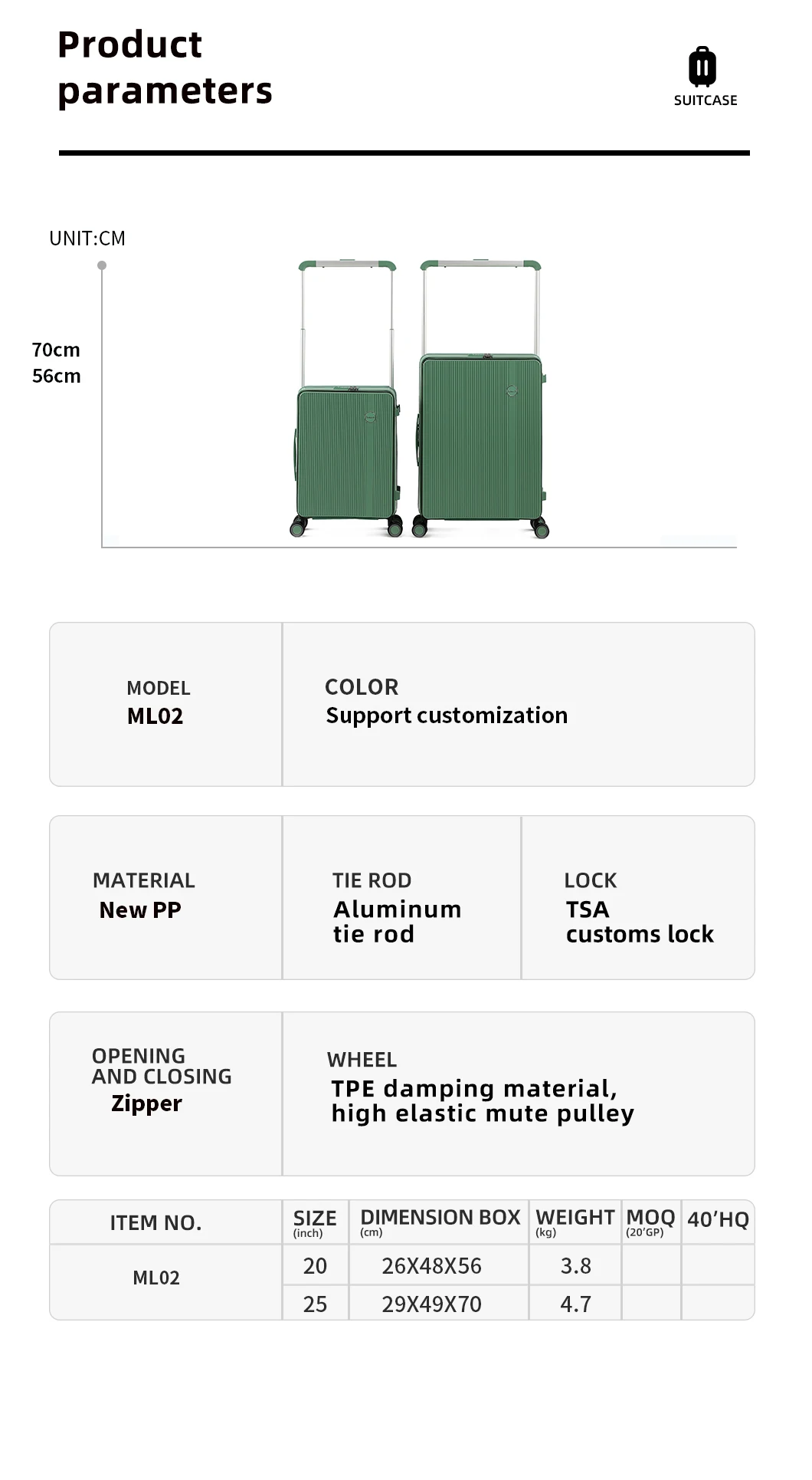 Wide Handle Trunk, Durable, Rigid Business Suitcase with Laptop Compartments and TSA Locks