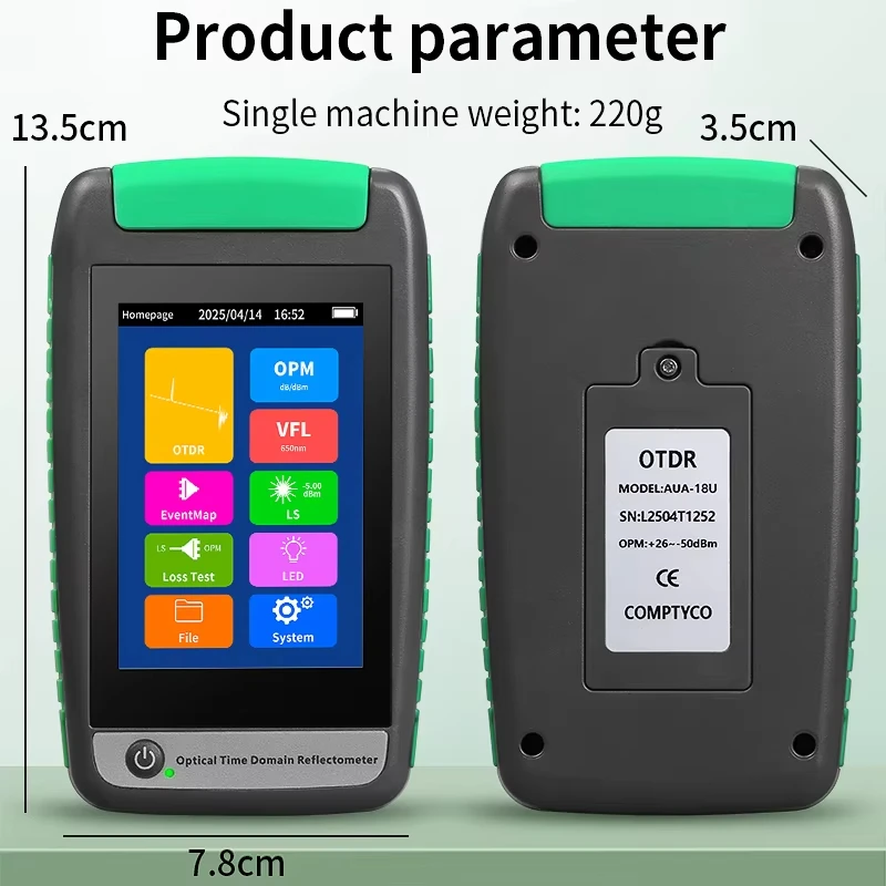 AUA-18U/A Active Fiber Live Test 1550nm 20dB 80KM Fiber Optic Reflectometer Touch Screen OLS OPM VFL
