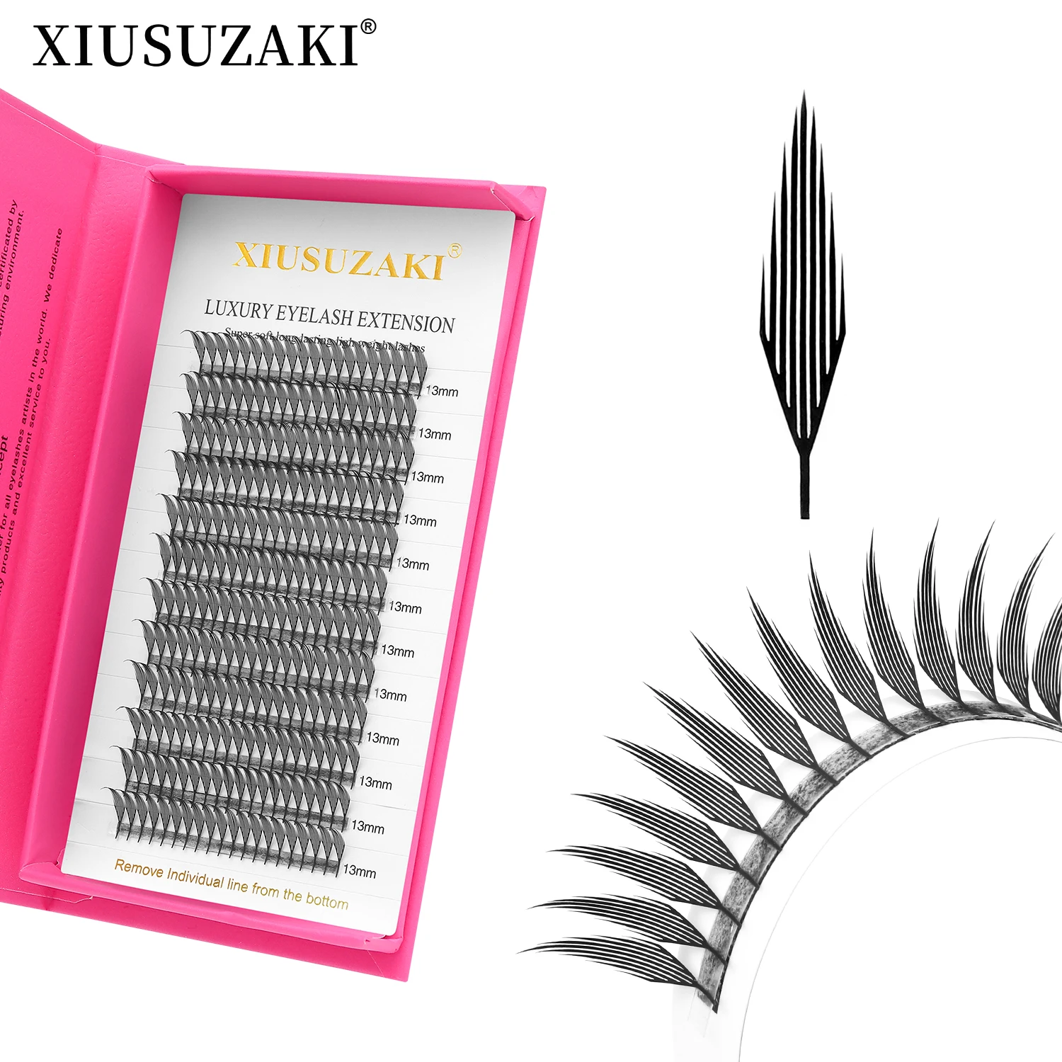 XIUSUZAKI رموش سباير كوميدية تمديد ريشة شكل رموش فردية مراوح مسبقة الصنع حجم رموش ناعمة أدوات ماكياج الجمال