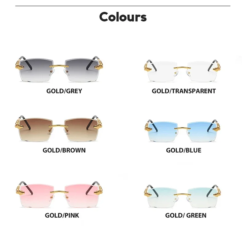 New Polygon Rimless Sunglasses Women Retro Snake Decoration Clear Ocean Lens Eyewear Men Sun Glasses UV400 Shades