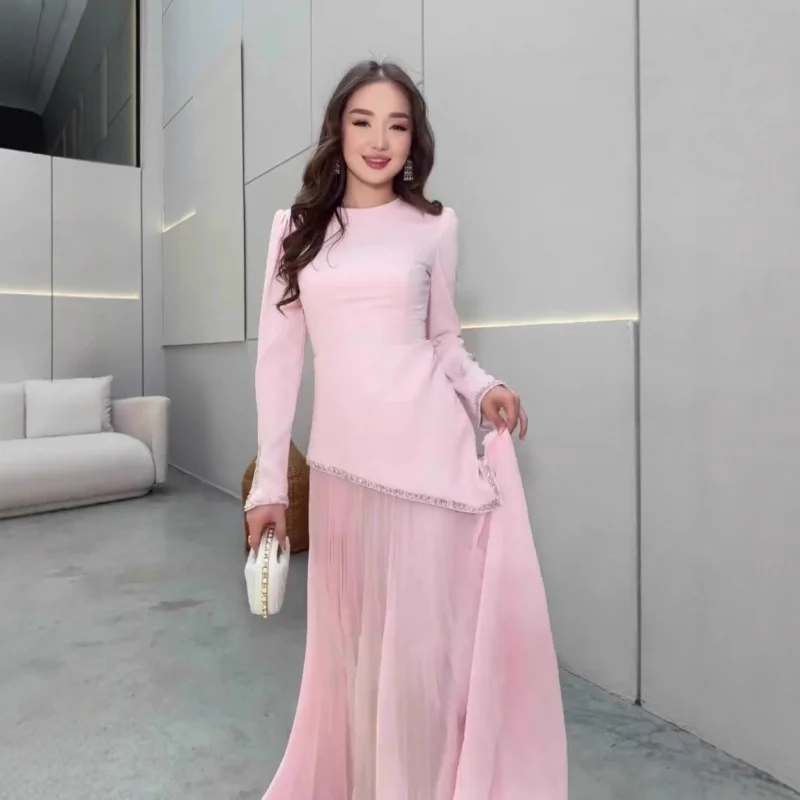 

2025New autumn style simple elegant soft long-sleeve long dress set dress