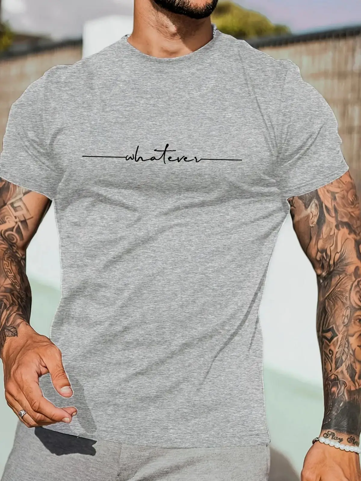 American men's summer training simple letter print micro elastic breathable round neck T-shirt outdoor urban casual top