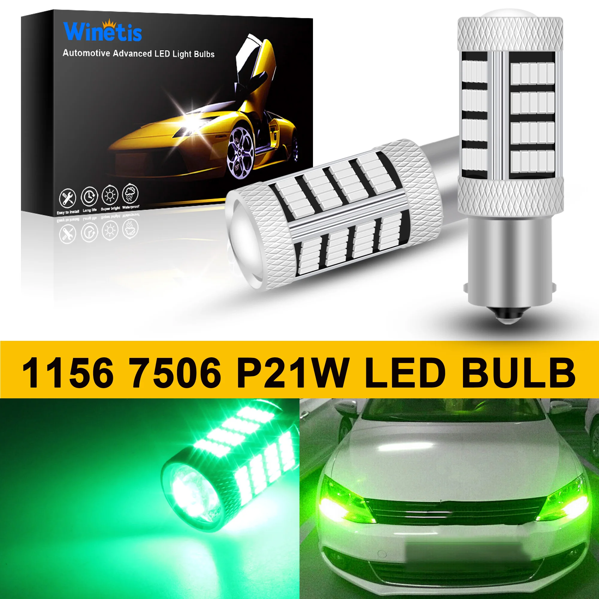 

Winetis 2X 1156 Green LED Bulbs Daytime Running Lights 2800 Lumens Extremely Bright BA15S 1141 1003 7506 LED for Turn Signal DRL