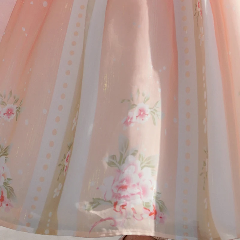 فستان شيفون صيني تقليدي صيفي من Hanfu للفتيات فستان Tang صيني بتنورة زهرة Hanfu