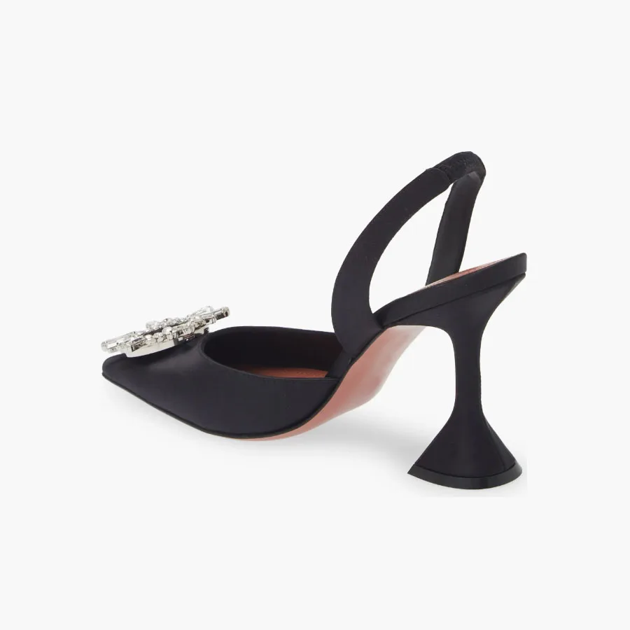 Women's Begum Glass Pointed Toe Slingback Pumps Satin Black