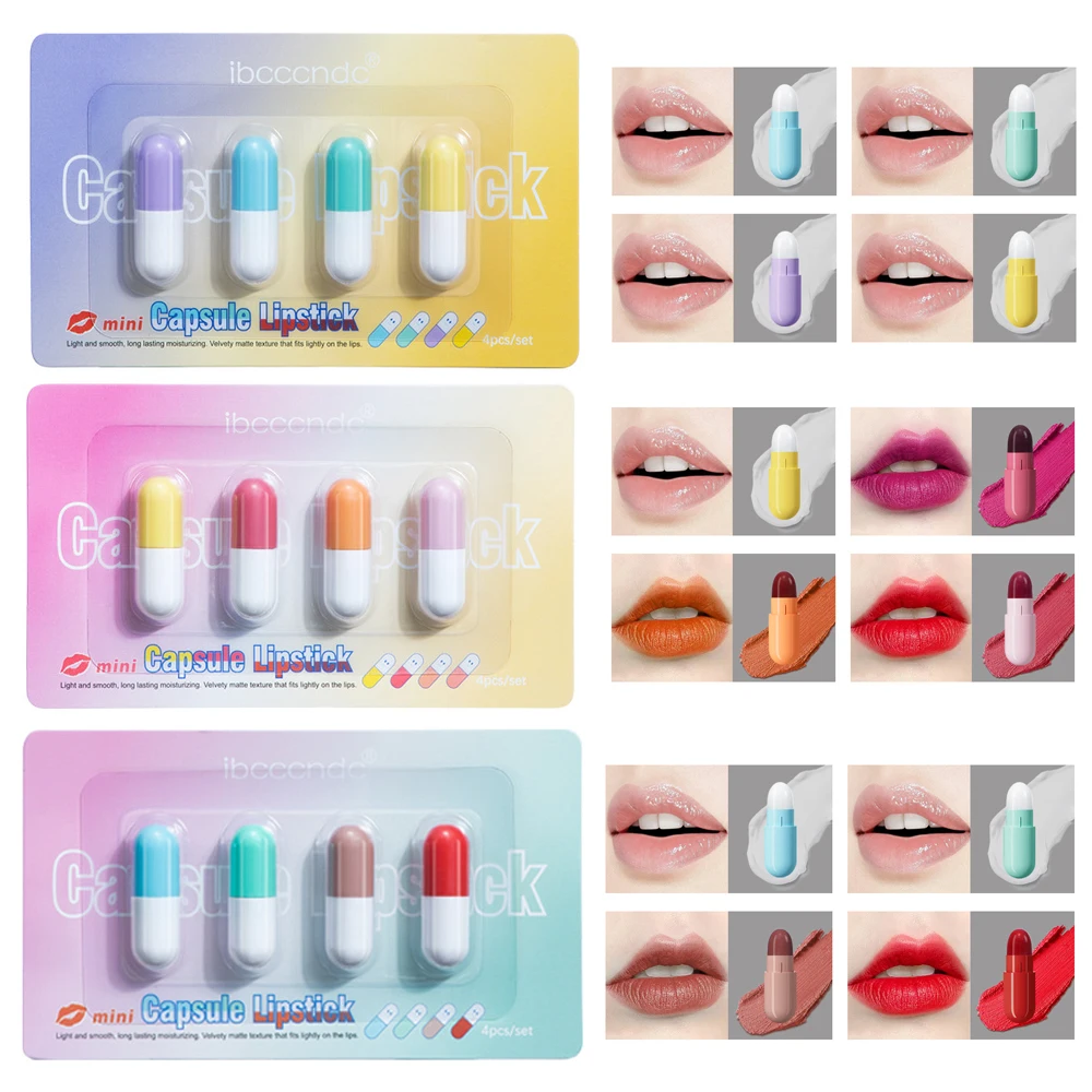 4/6Pcs Pack Mini Capsule Lipstick Set Velvet Lip Stick Non-stick Lip Gloss Long Lasting Waterproof Sexy Red Lip Makeup Beauty