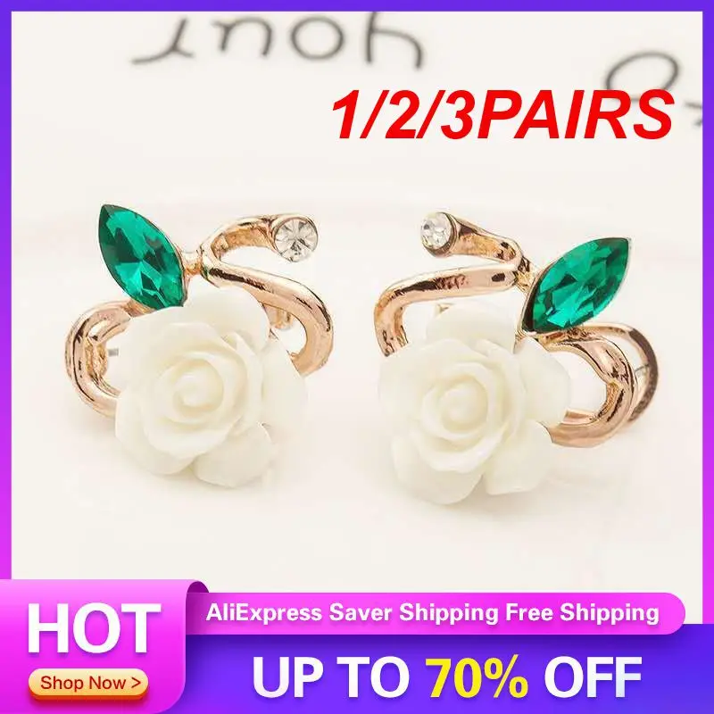 1/2/3PAIRS Earrings Simple And Delicate 4 Colors Fresh Flower Earrings Earring Pearl Crystal Earrings Bright Colors