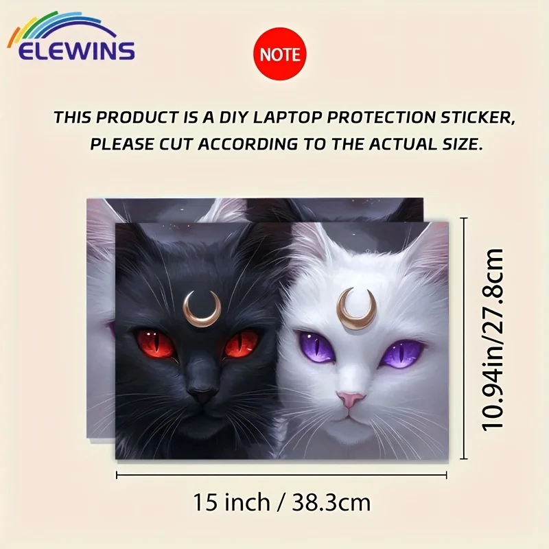 2-Pack Black and White Cat Pattern Laptop Art Decal Case, Universal Laptop Skin Sticker for Laptop Refrigerator Decor