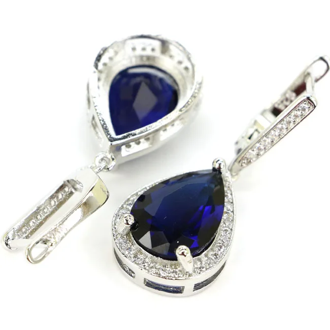 Buy 4 Get 1 Free Lovely Cute Water Drop London Blue Topaz Blood Ruby Tanzanite CZ Women Daily Wear Silver Pendant Earrings