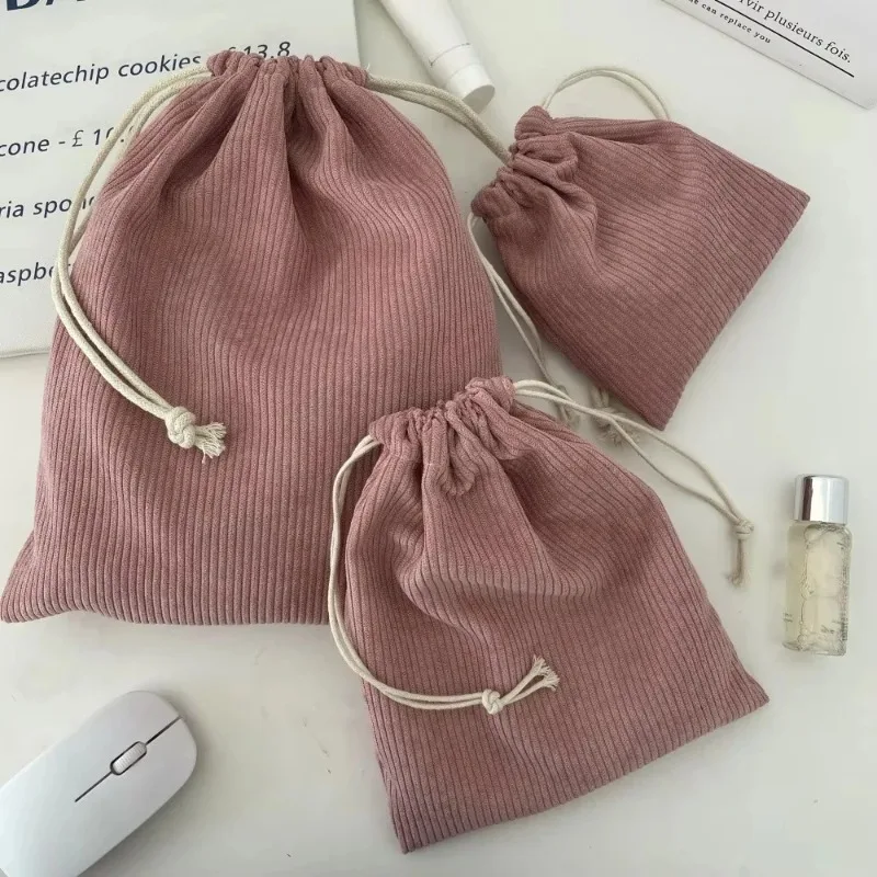 Solid Color Corduroy Drawstring Cosmetic Bags Christmas Gift Package Storage Bag Travel Cosmetic Lipstick Makeup Organizer Pouch