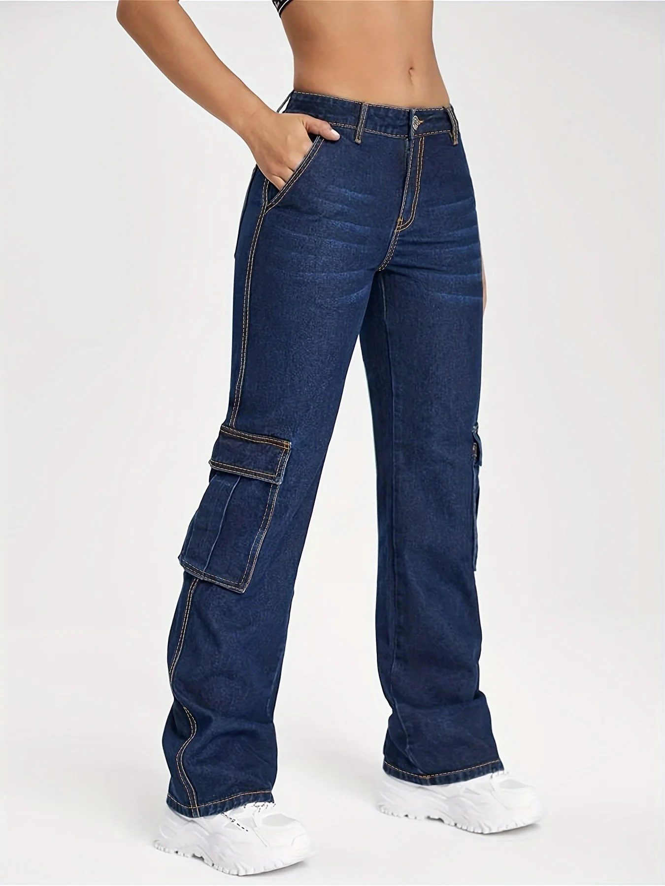 Pantalones Cargo vaqueros americanos con múltiples bolsillos para mujer, estilo callejero, aspecto holgado, ajustados, versátiles, pantalones vaqueros de cintura alta, novedad de otoño e invierno