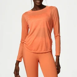 Long Sleeve Yoga Shirt Women Side Pleated Loose Workout Gym Top Breathable Quick Dry Running Sweatshirt Female Sportswear