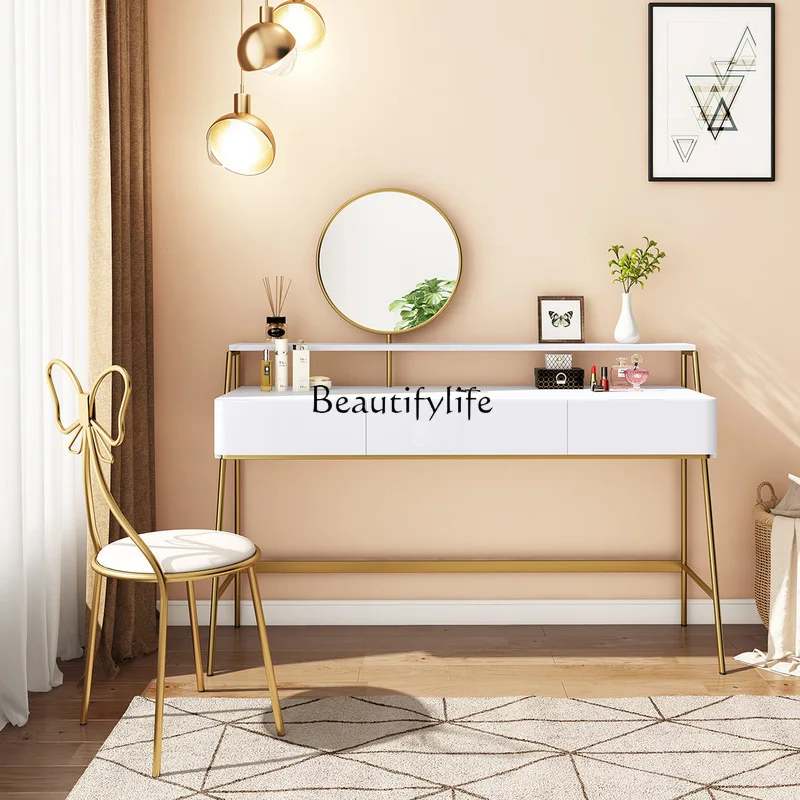 

Round makeup mirror, dressing table, piano paint, dressing table, small apartment, mini bedroom