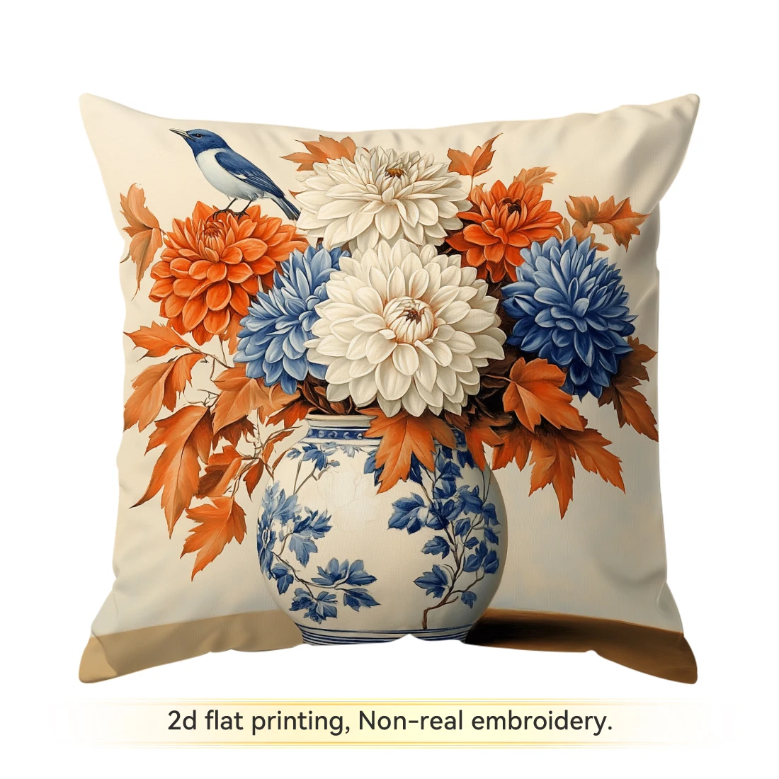 1pc Autumn Blue White Porcelain Flowers Cushions Pillowcase Polyester Cushion Cover Throw Pillow Pillowcover Home Car Sofa Decor