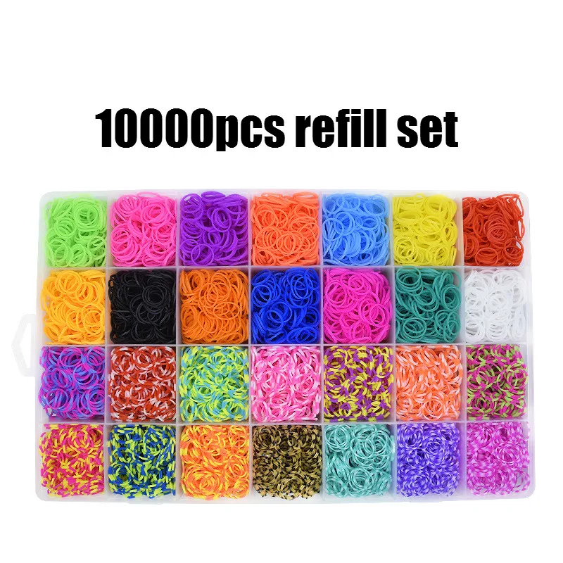 10000pcs Loom Rubber Bands Set Girls DIY Toy Adult Elastic  with Clips for bracelet Figures Charms Art Craft