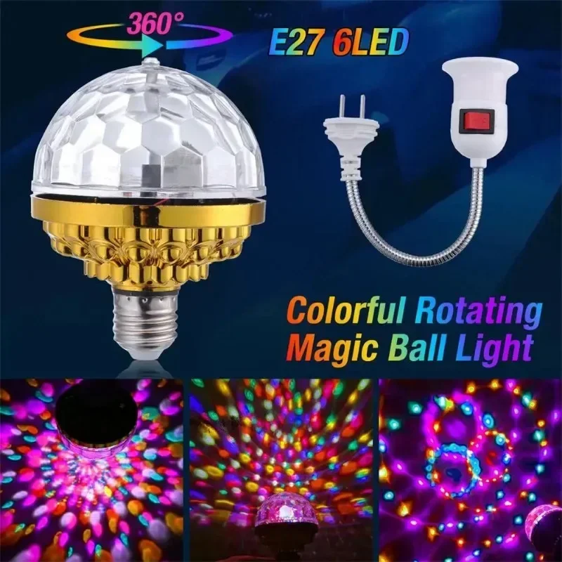 LED Disco Romantic Magic Crystal Ball Lamp Stage Light Party Bulb RGB Rotating Rotating Light Bulb for House Disco Party