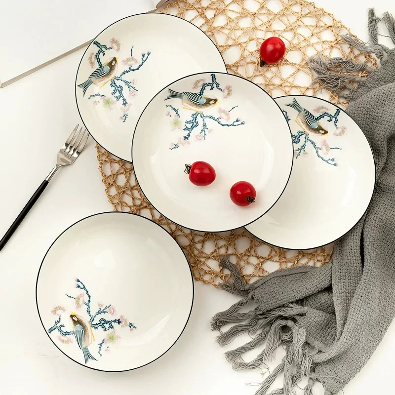 4pcs set, 7inch, bone china vintage plate, Chinese painting design, ceramic dishes for restaurants, chafing dishes for buffet