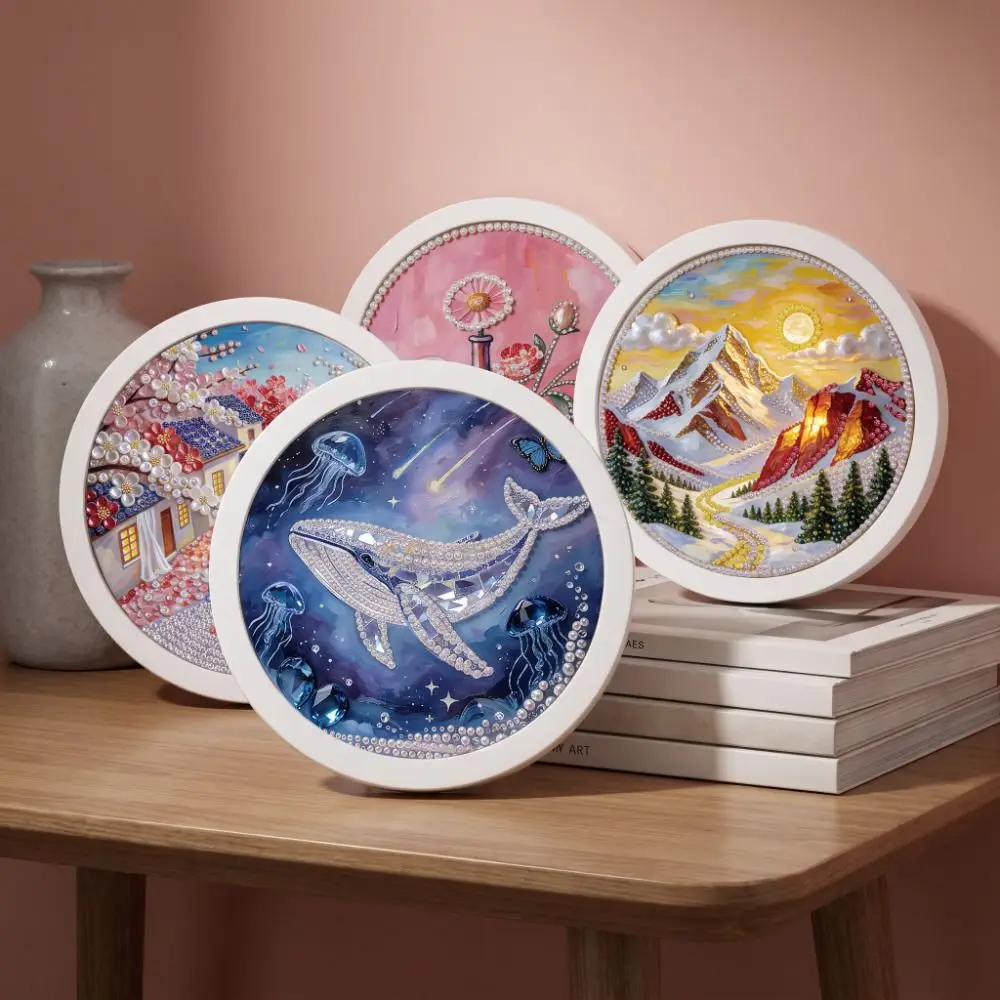 Whale Round Shape Pearl Painting Hand-Pasted Flower DIY Painting Material Pack 20cm Self-Adhesive Paintings Living Room