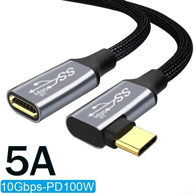 5A Type C Male Female 90 Angle Cable USB C Extension Cable Fast Charging USB Type C 3.1 PD100W Quick Charge With Corner Cables