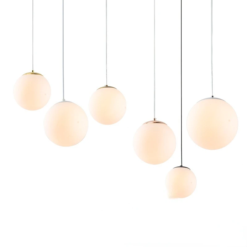 Nordic Glass Ball Pendant Lights Modern White Restaurant Hanging Lamps Restaurant Deco Luminaire Bedroom Light LED Pendant Lamp