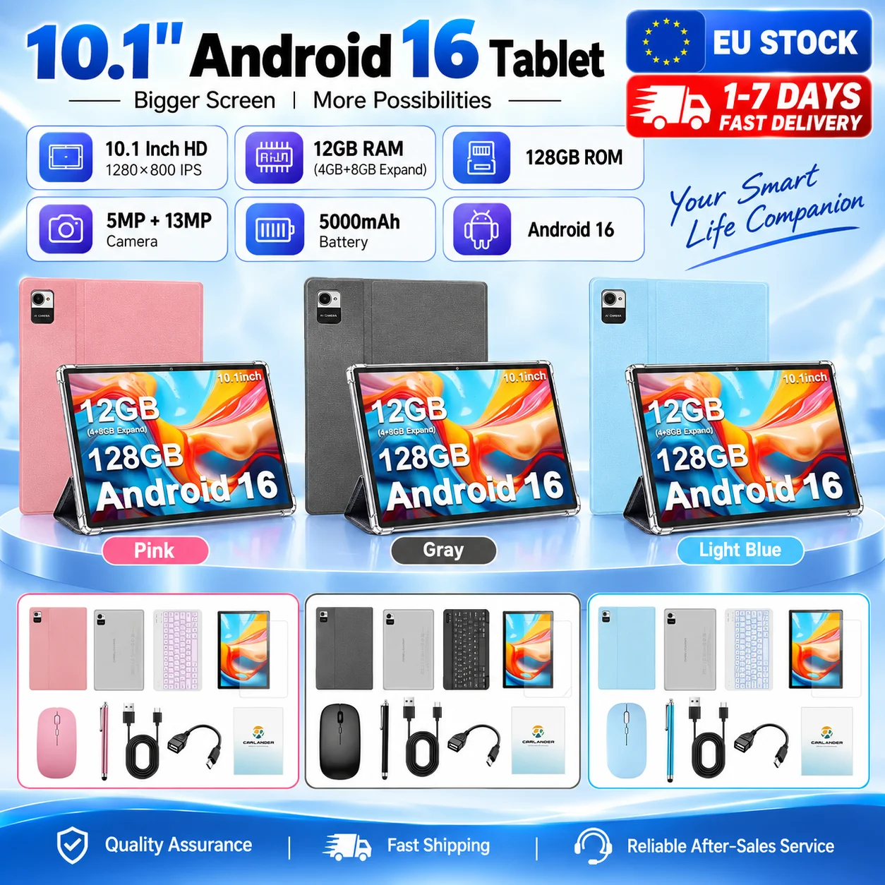KOOMDIGI, tableta PC Android de 10,1 pulgadas, 12 GB de RAM (4 GB + 8 GB de expansión), 128 GB de ROM, pantalla HD, tableta con WiFi
