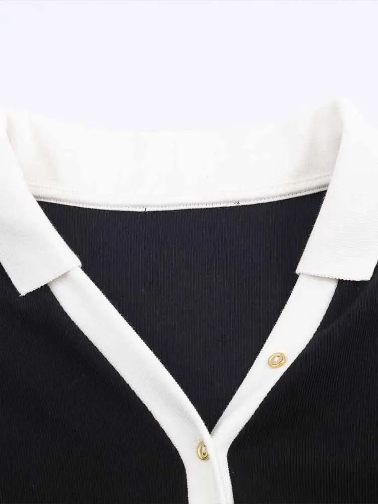 قميص نسائي جديد على الطراز الأوروبي والأمريكي بسيط ومتعدد الاستخدامات وأكمام طويلة للتنحيف ومنع الألوان على الوجهين #2