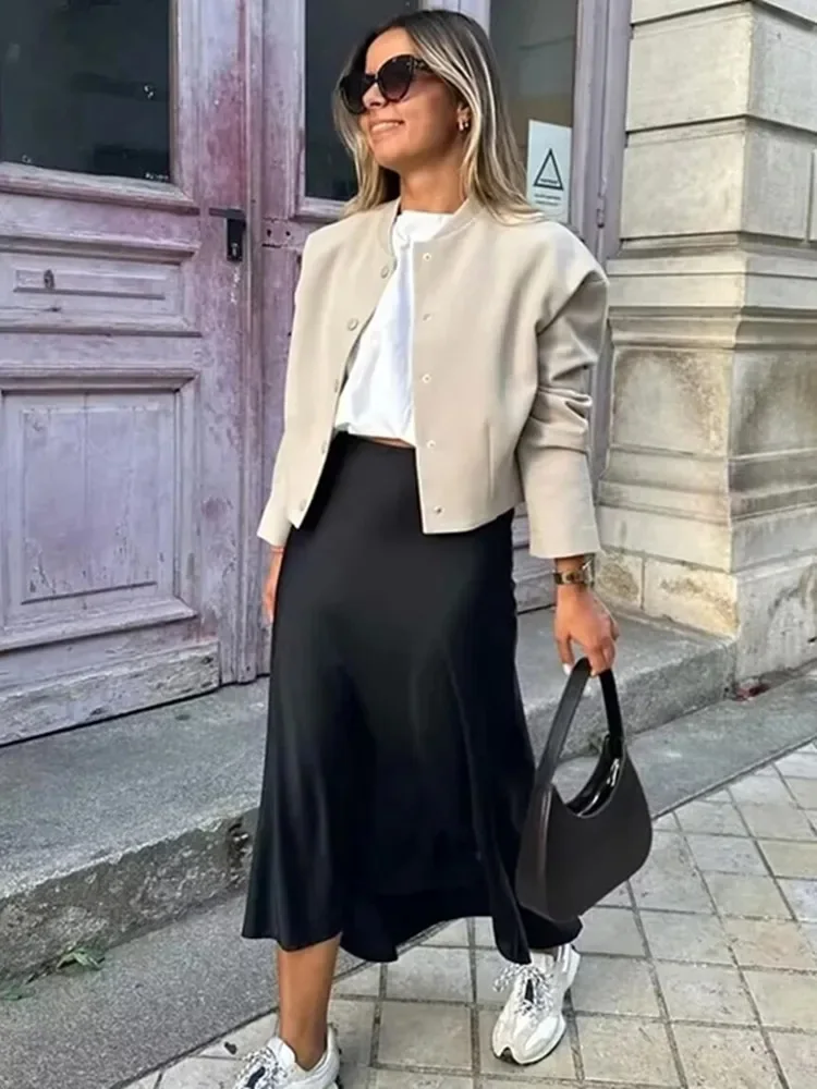 Willshela 2026 Black Satin Skirt Woman High Waist Elegant Long Skirts For Women Fashion Summer Midi Skirt Office Women's Skirts