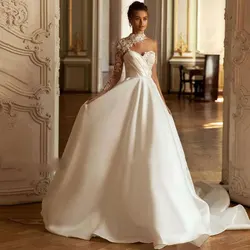 Luxury Women's White Wedding Dress 2025 Lace Decal One Shoulder Long Sleeve A-Line Dress Boat Neck Bridal Gownes Sexy Backless