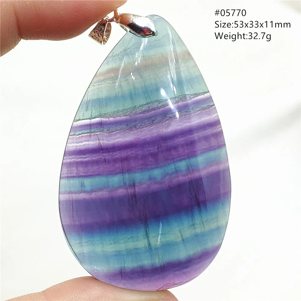 Natural Colorful Fluorite Quartz Pendant Necklace Water Drop Crystal Blue Purple Fluorite Rainbow Jewelry Rare Woman Men AAAAA