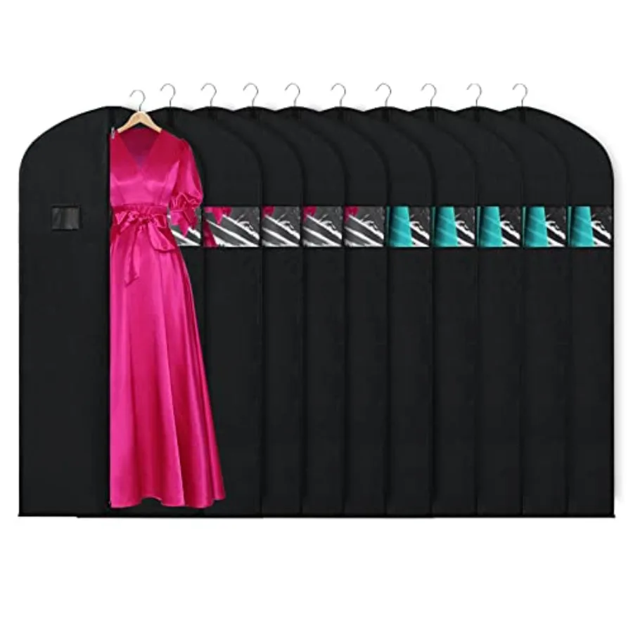 

Garment Bags for Hanging Clothes 60" Set of 10 Dress Bags for Gowns Long Dress Bags for Closet Storage with Zipper and Eye-Hole