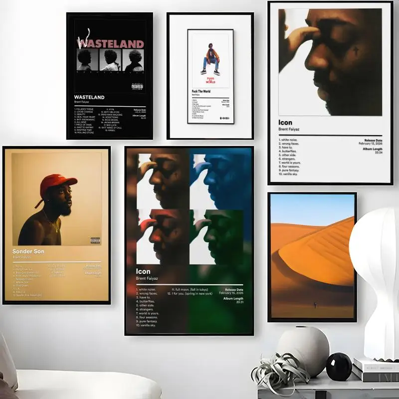 B-Brent F-Faiyaz Poster Waterproof Self-Stick Wall Art Stickers, Removable Wall Decor for Living Room and Bedroom
