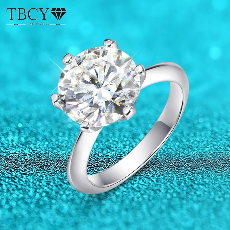

TBCYD 10CT D Color VVS1 Moissanite Ring For Women S925 Silver Rhodium Plated Diamond Wedding Band Classic Solitaire Ring Jewelry