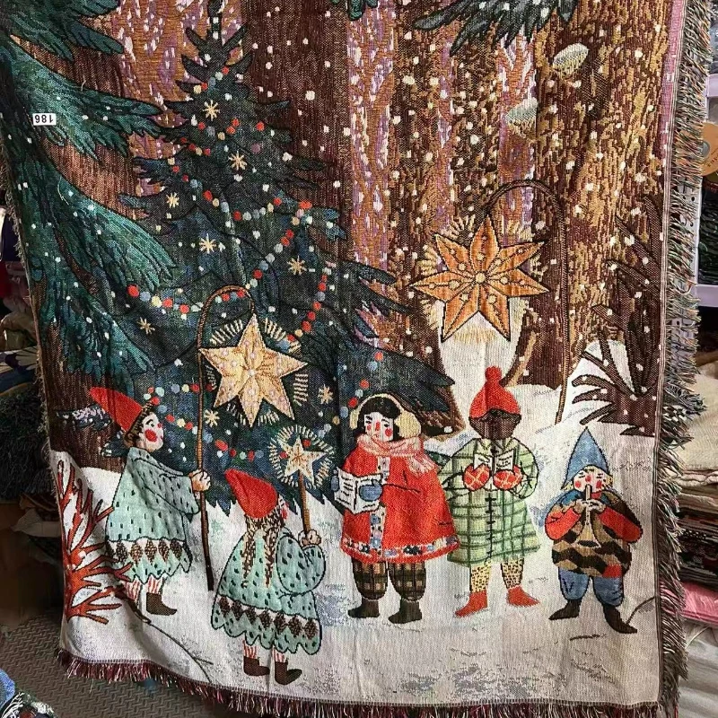 نسيج عيد الميلاد الغابات الخضراء عيد الميلاد نسيج الديكور الصنوبر المناظر الطبيعية جدار السجاد الديكور مناسبة للمنزل