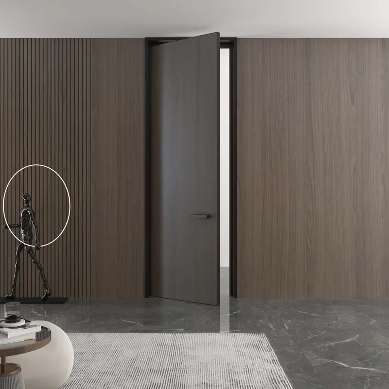 Minimalist 60mm Frameless Invisible Door Aluminum Wood Inner Opening Flat Surface Paintable to Match Wall Color for Bedroom