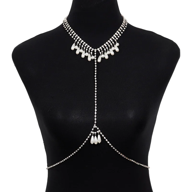 Simple Cross Chest Breast Belly Body Chain Necklace for Women Pearl Wedding Sexy Ball Boho Body Jewelry Shiny Belly Chains