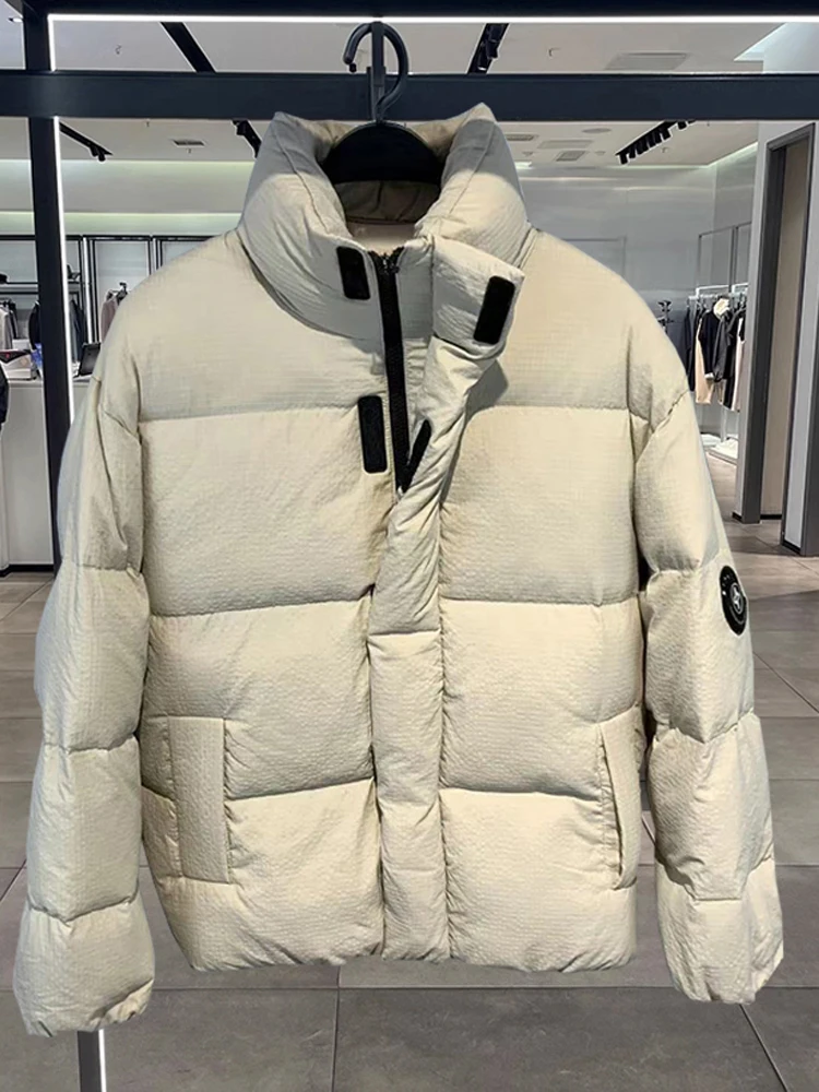 

Faionable ort Du down Jaet Men's Winter Casual Thiened Stand Collar Veo American Brand Youth Sle Coat